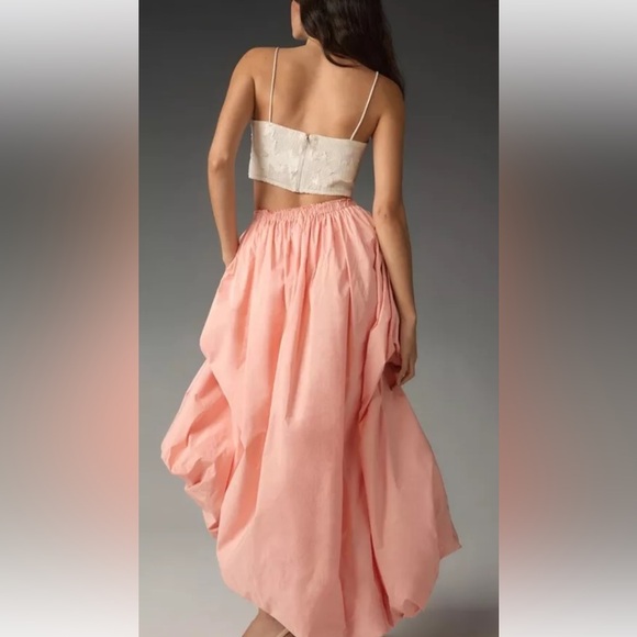Anthropologie Bubble Maxi Skirt Parachute Lined Pull On Elastic Waist Coral - Picture 3 of 6